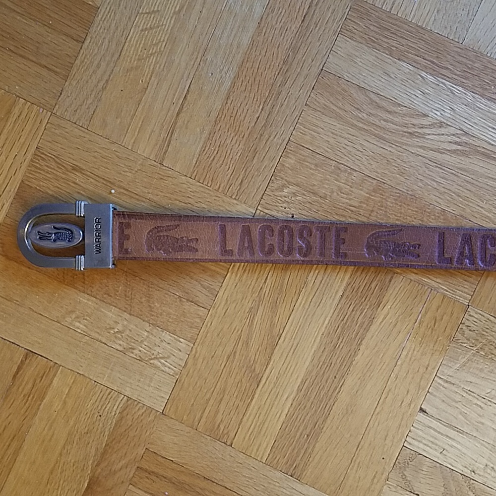 RARE Vintage Lacoste leather embossed monogrammed belt and buckle Warrior - Picture 6 of 11